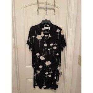 Alfred Dunner Daisy Print Black Rayon S/S Blouse & Maxi Skirt Set Women's‎ Sz 12